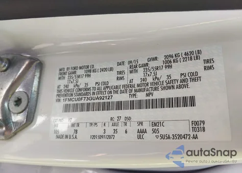 2016 Ford Escape S из США, поврежденный, VIN 1FMCU0F73GUA92127